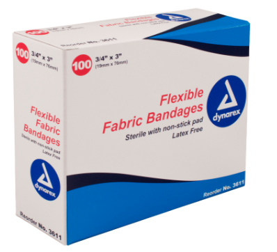 Bandage, Adhesive Fabric Strip 3/4" x 3"