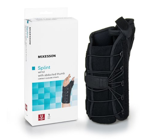 McKesson Wrist Brace with Thumb Spica Left Hand Black One Size Fits Most